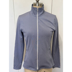 Women's Inphorm zip front mesh detail Jacket Size S Blue white stripe pockets